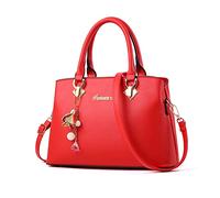 NICOLE & DORIS Borsa Donna Elegante a Mano e Spalla - Semplicità Delle Signore in PU Pelle - Casuale Tracolla Tote Pochette con Ciondolo Rosso