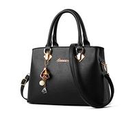 NICOLE & DORIS Borsa Donna Elegante a Mano e Spalla - Semplicità Delle Signore in PU Pelle - Casuale Tracolla Tote Pochette Con Ciondolo Nero 1