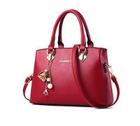 NICOLE & DORIS Borsa Donna Elegante a Mano e Spalla - Semplicità Delle Signore in PU Pelle - Casuale Tracolla Tote Pochette Con Ciondolo - Borgogna