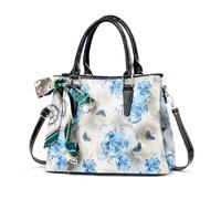NICOLE & DORIS Borsa Donna Elegante Borse a Mano Fiori Borsetta Spalla Pelle PU Borsa a Tracolla Elegante Borsa Multitasche per Shopping Viaggio Lavoro Blu