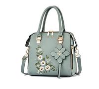 NICOLE & DORIS Borsa Donna Elegante Piccola Borse a Mano Fiori Borsa a Spalla Pelle PU Borsa a Tracolla Ricamo Borsa Delle Signore Quadrata Verde