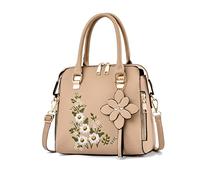 NICOLE & DORIS Borsa Donna Elegante Piccola Borse a Mano Fiori Borsa a Spalla Pelle PU Borsa a Tracolla Ricamo Borsa Delle Signore Quadrata Cachi