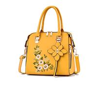 NICOLE & DORIS Borsa Donna Elegante Piccola Borse a Mano Fiori Borsa a Spalla Pelle PU Borsa a Tracolla Ricamo Borsa Delle Signore Quadrata Giallo