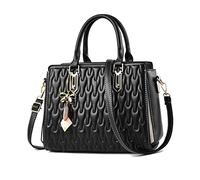 NICOLE & DORIS – Borsa donna elegante in PU pelle con stampa, a mano e tracolla, nera, con ciondolo