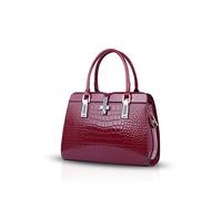 NICOLE & DORIS Borsa Donna Moda Elegant Borsa da Lavoro da Donna Nuova Borse a Mano Borse in PU Pelle Verniciata Borse Tote Red Wine