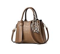 NICOLE & DORIS Borsa Donna Pelle Leopardo Cachi Moda a Tracolla e a Mano Firmata Signore Nastro