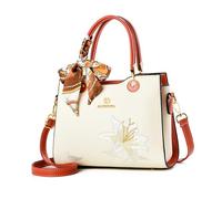 NICOLE & DORIS Borsa Donna Piccola Borse a Mano con Fiori Ricamata Borsa a Spalla Multitasche Borsetta Tracolla Pelle PU Borsa Pochette per Viaggio Città Bianco