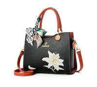 NICOLE & DORIS Borsa Donna Piccola Borse a Mano con Fiori Ricamata Borsa a Spalla Multitasche Borsetta Tracolla Pelle PU Borsa Pochette per Viaggio Città Nero