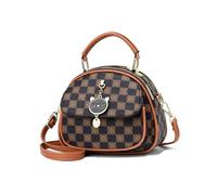 NICOLE & DORIS Borsa Donna Tracolla Borsa a Mano Piccola Borsa Rotonda Multitasche Borsa a Tracolla PU Pelle Borsa Tote Borsetta a Spalla con Gatto Ciondolo Caffè con Giallo