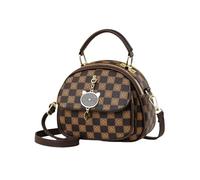 NICOLE & DORIS Borsa Donna Tracolla Borsa a Mano Piccola Borsa Rotonda Multitasche Borsa a Tracolla PU Pelle Borsa Tote Borsetta a Spalla con Gatto Ciondolo Caffè