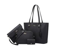 NICOLE & DORIS Borsa Donna Tracolla Grande Borsa a Mano Set 4 pezzi Borsa e Portafoglio Borsa Shopper Borsetta a Spalla Elegante Borse Tote per Lavoro Shopping Viaggi Nero