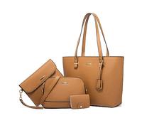 NICOLE & DORIS Borsa Donna Tracolla Grande Borsa a Mano Set 4 pezzi Borsa e Portafoglio Borsa Shopper Borsetta a Spalla Elegante Borse Tote per Lavoro Shopping Viaggi Marrone