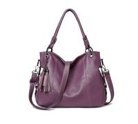 NICOLE & DORIS Borsa Donna Tracolla Grande Borsa Shopper Tote Borsa a Spalla Hobo Borsa a Mano PU Pelle Morbida Borsetta con Frange per Lavoro, Shopping e Viaggi Viola
