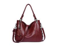 NICOLE & DORIS Borsa Donna Tracolla Grande Borsa Shopper Tote Borsa a Spalla Hobo Borsa a Mano PU Pelle Morbida Borsetta con Frange per Lavoro, Shopping e Viaggi Borgogna