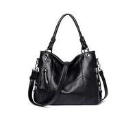 NICOLE & DORIS Borsa Donna Tracolla Grande Borsa Shopper Tote Borsa a Spalla Hobo Borsa a Mano PU Pelle Morbida Borsetta con Frange per Lavoro, Shopping e Viaggi Nero
