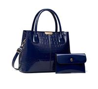 NICOLE & DORIS Borsa Donna Vernice Borsa e Portafoglio Set 2 Pezzi Borse a Mano Coccodrillo Borsetta Tracolla Borsa a Spalla per Lavoro Shopping Viaggi Blu