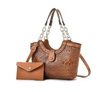 NICOLE & DORIS Borsa e Portafoglio Donna Borse a Mano Coccodrillo Moda Borsetta Set 2 Pezzi Borsa Tracolla PU Pelle Borsa a Spalla per Lavoro Shopping Viaggi Marrone