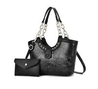 NICOLE & DORIS Borsa e Portafoglio Donna Borse a Mano Coccodrillo Moda Borsetta Set 2 Pezzi Borsa Tracolla PU Pelle Borsa a Spalla per Lavoro Shopping Viaggi Nero
