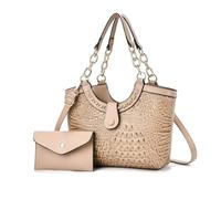 NICOLE & DORIS Borsa e Portafoglio Donna Borse a Mano Coccodrillo Moda Borsetta Set 2 Pezzi Borsa Tracolla PU Pelle Borsa a Spalla per Lavoro Shopping Viaggi Cachi