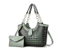 NICOLE & DORIS Borsa e Portafoglio Donna Borse a Mano Coccodrillo Moda Borsetta Set 2 Pezzi Borsa Tracolla PU Pelle Borsa a Spalla per Lavoro Shopping Viaggi Verde