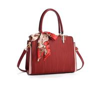 NICOLE & DORIS Borsa Elegante Donna Borsetta Spalla Moda Borsa a Tracolla Medie Borsa Delle Signore PU Pelle Borse a Mano con Sciarpa di Seta Rosso Vino