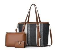 NICOLE & DORIS Borsa Grande Donna Borse a Mano Grandi 3 Pezzi Set Borsetta Tracolla PU Pelle Borsa Tote Versatile Borsa a Righe Borsa Shopper da Lavoro Nero