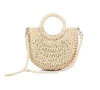 NICOLE & DORIS Borsa in Paglia a Mano e Tracolla Rattan Rotonda - Donna Estiva da Spiaggia per Vacanze e Viaggio Beige