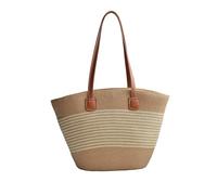 NICOLE & DORIS Borsa Paglia Donna Borsa da Spiaggia Borse Tote in Paglia Borsa Shopper Leggera Borse a Mano e a Spalla Borsa Estivo per le Vacanze Viaggio Striscia Beige
