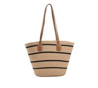 NICOLE & DORIS Borsa Paglia Donna Borsa da Spiaggia Borse Tote in Paglia Borsa Shopper Leggera Borse a Mano e a Spalla Borsa Estivo per le Vacanze Viaggio Striscia Audace