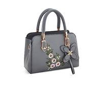 NICOLE & DORIS Borsa Piccola Donna Borse a Mano Elegante Borsa a Spalla Pelle PU Borsa a Tracolla Con Fiori Ricamo Borsetta Crossbody Grigio