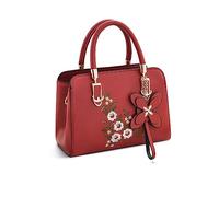 NICOLE & DORIS Borsa Piccola Donna Borse a Mano Elegante Borsa a Spalla Pelle PU Borsa a Tracolla Con Fiori Ricamo Borsetta Crossbody Borgogna