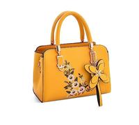 NICOLE & DORIS Borsa Piccola Donna Borse a Mano Elegante Borsa a Spalla Pelle PU Borsa a Tracolla Con Fiori Ricamo Borsetta Crossbody Giallo