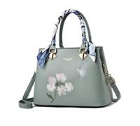 NICOLE & DORIS Borse a Mano Donna Elegante Borsa a Spalla Media Borsa a Tracolla Pelle PU Borsetta Pochette Borsa Delle Signore Con Fiori Ricamo Verde