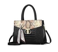 NICOLE & DORIS Borse a Mano Elegante Borsa a Tracolla Borsa Tote con Motivo Serpente Borsetta a Spalla Pelle PU Borsa Delle Signore per Viaggio Casual Città Nero con Kaki