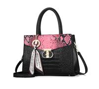 NICOLE & DORIS Borse a Mano Elegante Borsa a Tracolla Borsa Tote con Motivo Serpente Borsetta a Spalla Pelle PU Borsa Delle Signore per Viaggio Casual Città Nero con Rosa