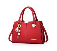 NICOLE&DORIS Borse da donna Designer Top Handle Borse a tracolla Tote Crossbody Bag per le signore PU Leather Bag Crystal Metal Nappe, Rosso, Large