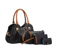 NICOLE & DORIS Borse da Donna Grande Borsa Vintage Borsa a Tracolla 3 Pezzi Tote Casuale Borse per le Vacanze Leggero Borse in Pelle du Shopping Nero