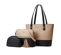 NICOLE & DORIS Borse da Donna Grandi Borse in PU Pelle Borsa a Tracolla Multicolore Spalla Borse Moda Casuale Borsa Tote Bag 3 Pezzi Set Oro con Nero