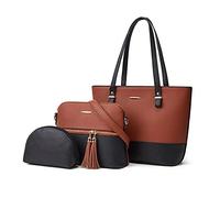 NICOLE & DORIS Borse da Donna Grandi Borse in PU Pelle Borsa a Tracolla Multicolore Spalla Borse Moda Casuale Borsa Tote Bag 3 Pezzi Set Marrone con Nero