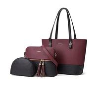 NICOLE & DORIS Borse da Donna Grandi Borse in PU Pelle Borsa a Tracolla Multicolore Spalla Borse Moda Casuale Borsa Tote Bag 3 Pezzi Set Viola con Nero