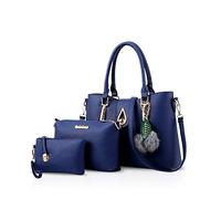 NICOLE&DORIS Borse da Donna Moda Borse a Tracolla Borse in PU Pelle Elegante Borse Donna Grandi Crossbody con Pompon Borse Totes 3 PCS Set Blu