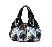 NICOLE & DORIS Borse da Donna Moda Borse a Tracolla da Donna Borse in PU Pelle Firmate Borsa Multifunzionale Grande Borsa Donna Floreale Manico nero/fiore blu