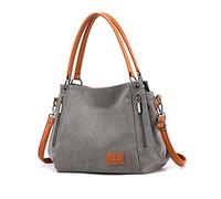 NICOLE & DORIS Borsa donna grande in tela, tracolla multifunzione per lavoro shopping viaggio grigio