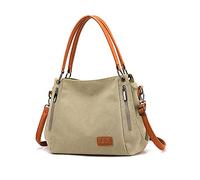 NICOLE & DORIS Borse da Donna Moda Casual Borsa a Tracolla Grande Borse a Spalla da Donna in Tela Multifunzione Borse Tote da Donna per Lavoro Shopping Viaggio Cachi