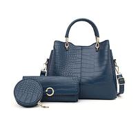 NICOLE & DORIS Borse da Donna Set Borse a Mano Moda Borsa Tracolla Coccodrillo Borsetta a Spall Tote Pelle PU Borsa Pochette Borsa e Portafoglio 3 Pezzi Blu