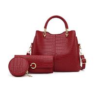 NICOLE & DORIS Borse da Donna Set Borse a Mano Moda Borsa Tracolla Coccodrillo Borsetta a Spall Tote Pelle PU Borsa Pochette Borsa e Portafoglio 3 Pezzi Borgogna