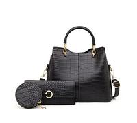 NICOLE & DORIS Borse da Donna Set Borse a Mano Moda Borsa Tracolla Coccodrillo Borsetta a Spall Tote Pelle PU Borsa Pochette Borsa e Portafoglio 3 Pezzi Nero