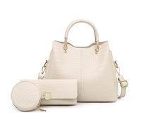 NICOLE & DORIS Borse da Donna Set Borse a Mano Moda Borsa Tracolla Coccodrillo Borsetta a Spall Tote Pelle PU Borsa Pochette Borsa e Portafoglio 3 Pezzi Beige