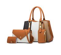 NICOLE & DORIS Borse Donna 4 Pezzi Set Borsa a Mano in Contrasto Colore Crossbody Bag Borsa a Tracolla Moda Borse a Spalla Elegant Borsetta Porta Carte Portafoglio Marrone