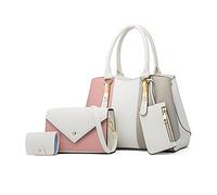 NICOLE & DORIS Borse Donna 4 Pezzi Set Borsa a Mano in Contrasto Colore Crossbody Bag Borsa a Tracolla Moda Borse a Spalla Elegant Borsetta Porta Carte Portafoglio Bianca